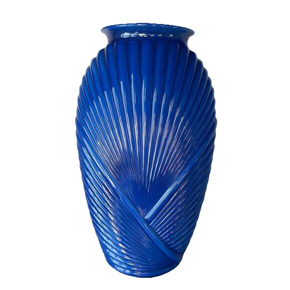 Unbranded Other - Art Deco Draped Ribbed Pleated Royal Cobalt Blue Glass Vase Vintage Iridescent